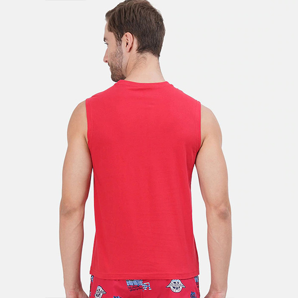 Men Red Printed Cotton Innerwear Gym Vests